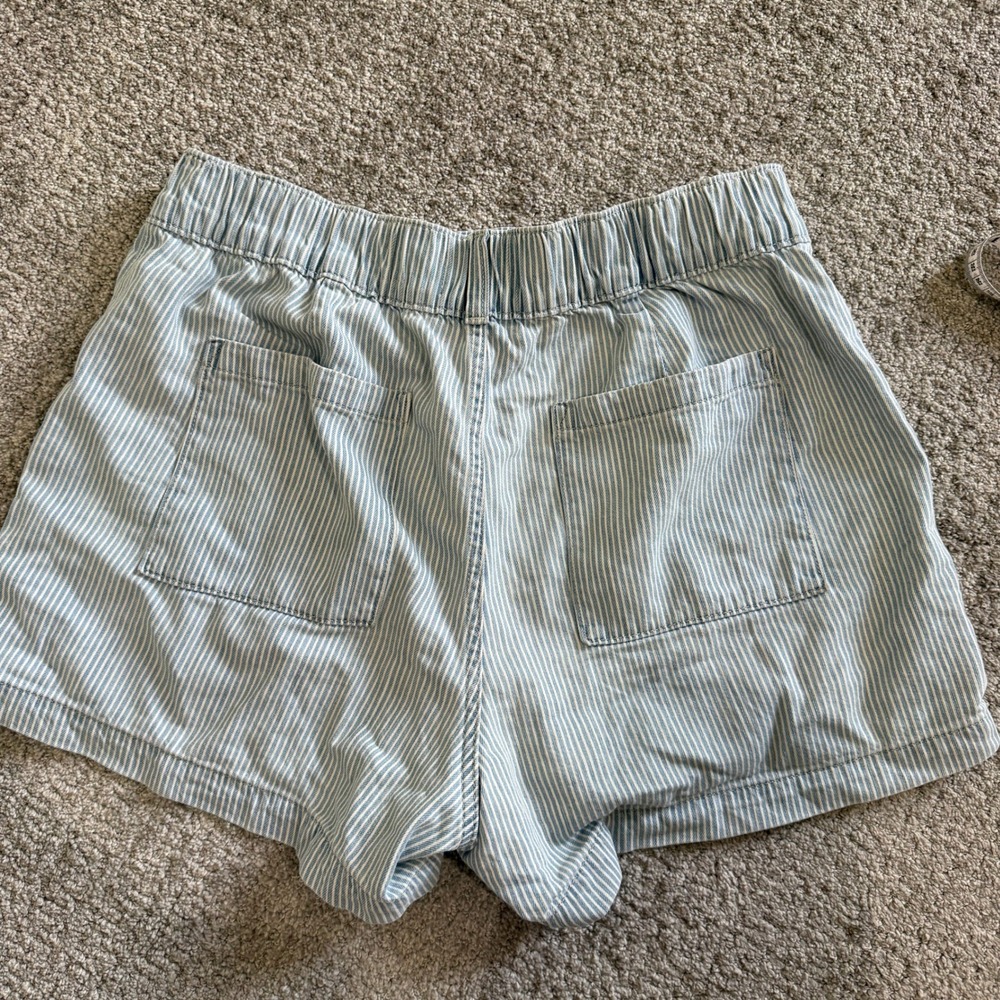 Gap Denim Blue Railroad Stripe High Waisted Utility Shorts Elastic Large Cotton - Picture 10 of 10